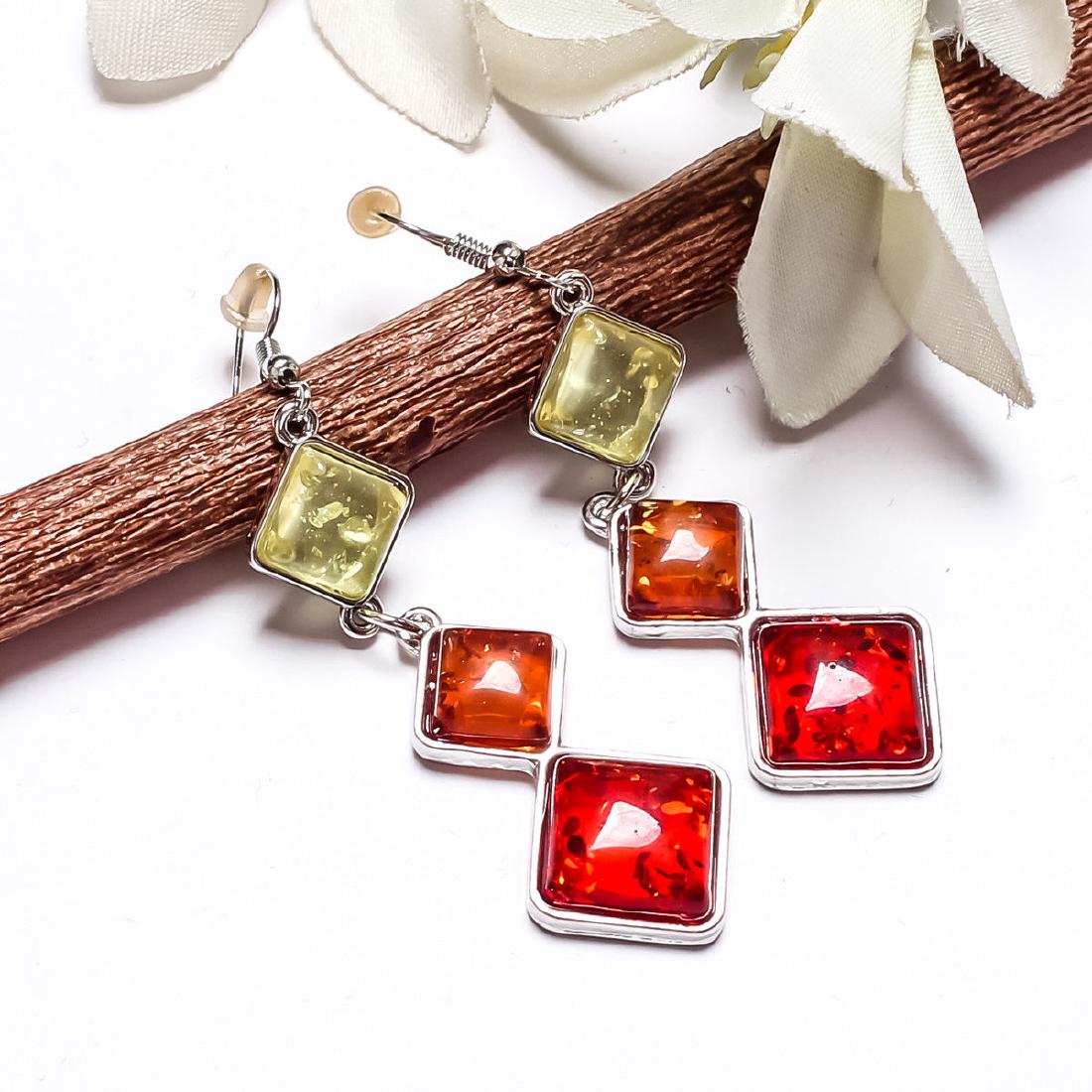 BALTIC AMBER GEMSTONE SILVER PLATED HOOK EARRINGS (1 of 2)