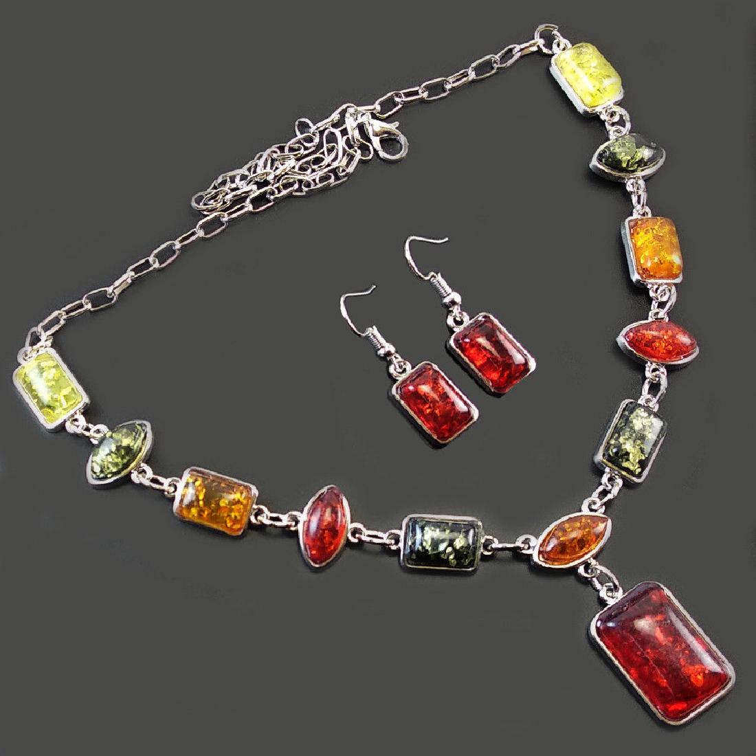 BALTIC AMBER GEMSTONE SILVER PLATED HANDMADE NECKLACE (1 of 3)