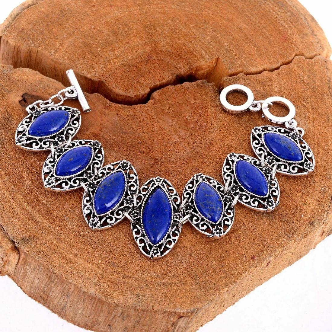 LAPIS LAZULI GEMSTONE SILVER PLATED BRACELET (1 of 2)