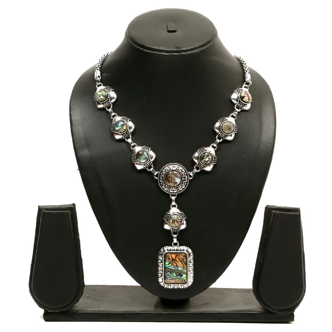 Abalone Shell Gemstone Silver Plated Necklace (1 of 3)