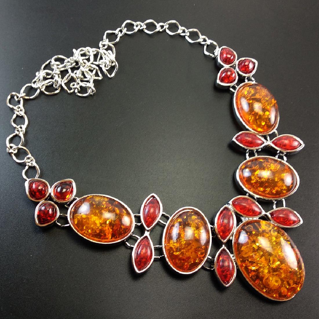 BALTIC AMBER GEMSTONE SILVER PLATED HANDMADE NECKLACE (1 of 3)