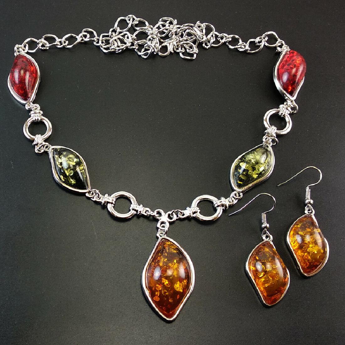 BALTIC AMBER GEMSTONE SILVER PLATED HANDMADE NECKLACE (1 of 3)