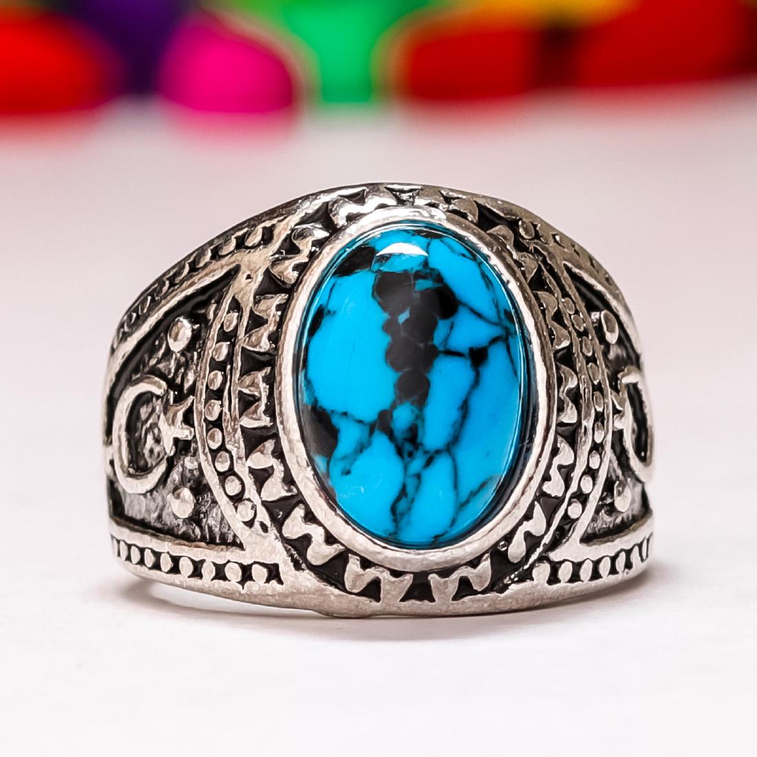 TURQUOISE GEMSTONE SILVER PLATED RING SIZE 9 (1 of 2)