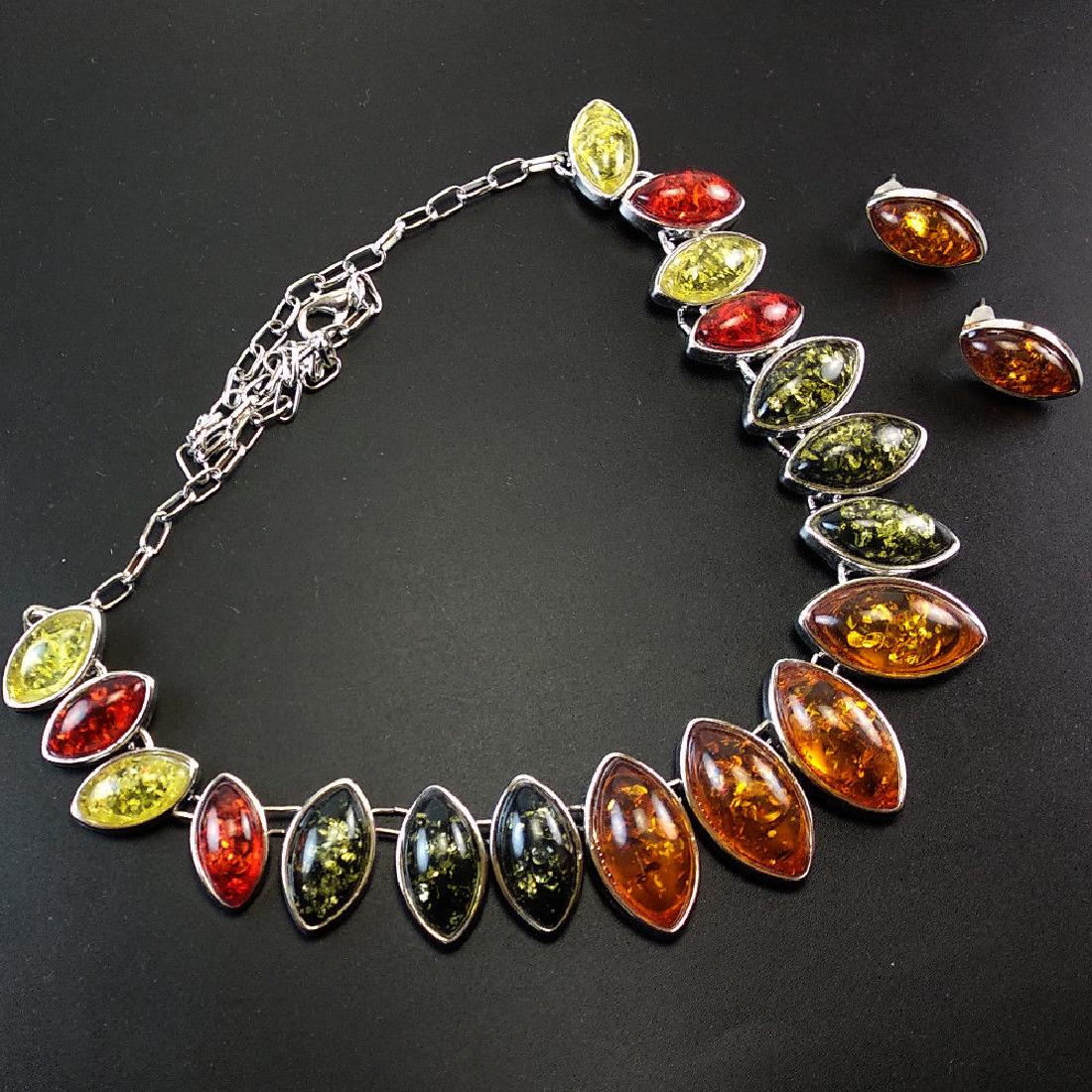 BALTIC AMBER GEMSTONE SILVER PLATED HANDMADE NECKLACE (1 of 3)