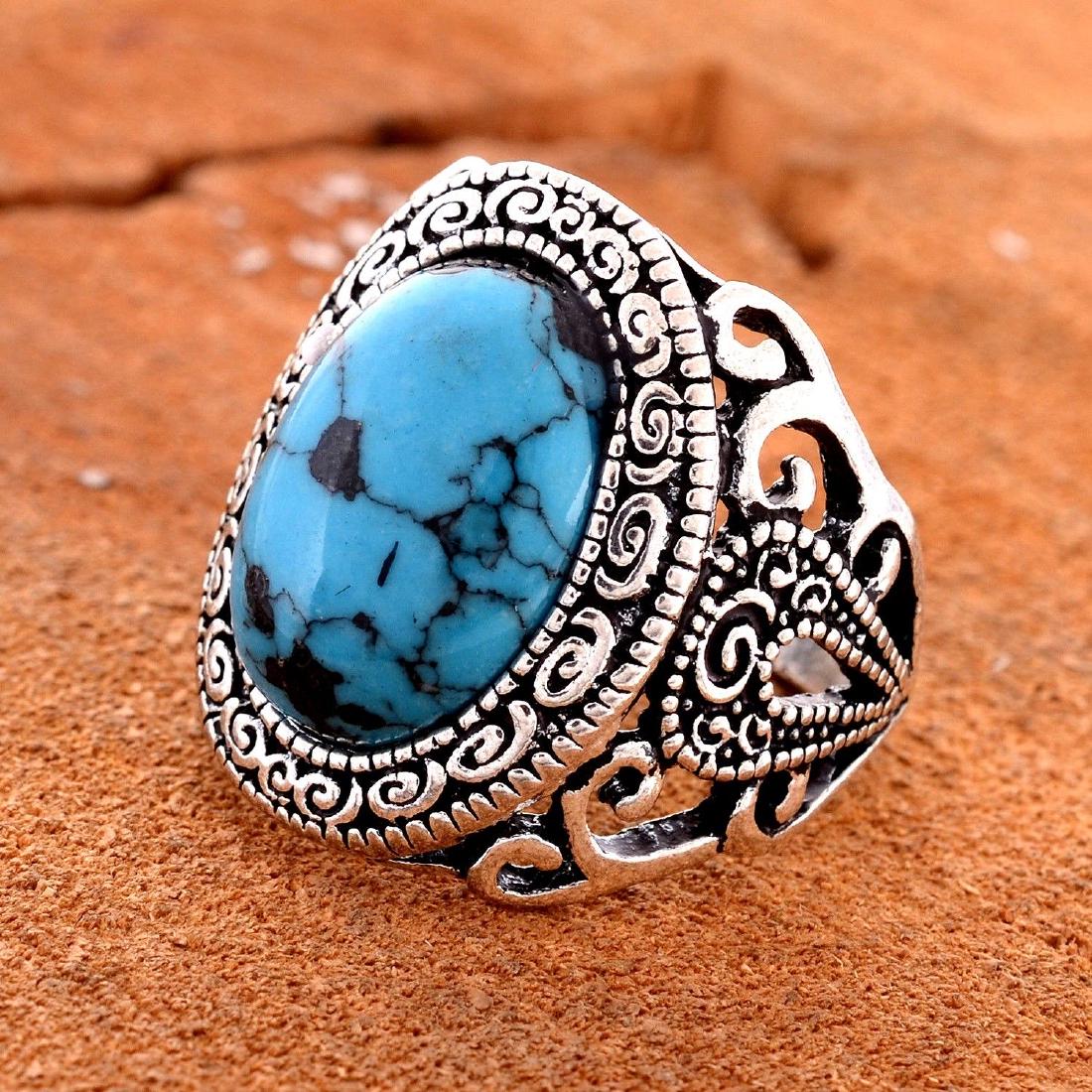 TURQUOISE GEMSTONE SILVER PLATED RING SIZE 9 (1 of 2)