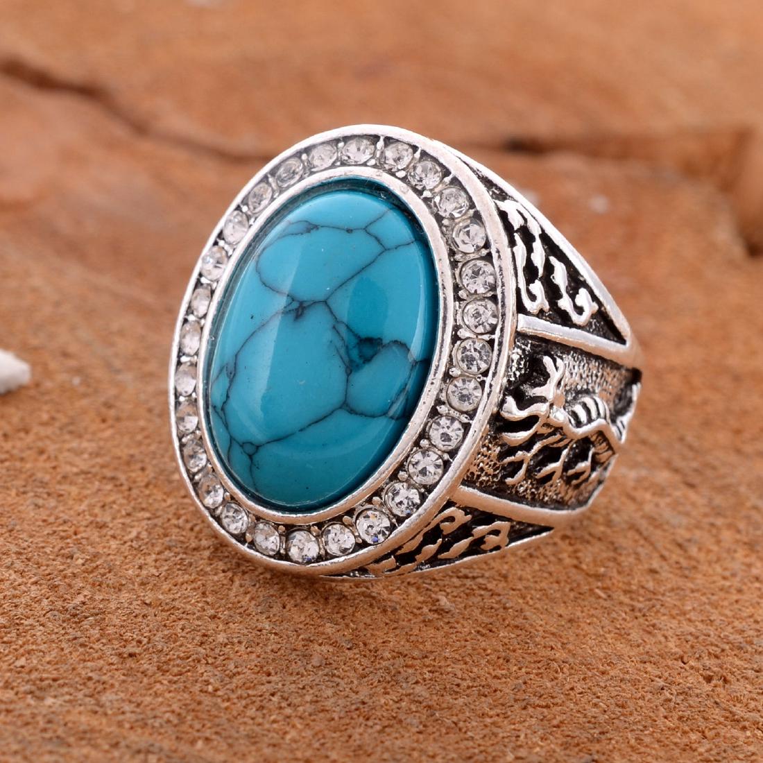 TURQUOISE GEMSTONE SILVER PLATED RING SIZE 8 (1 of 2)