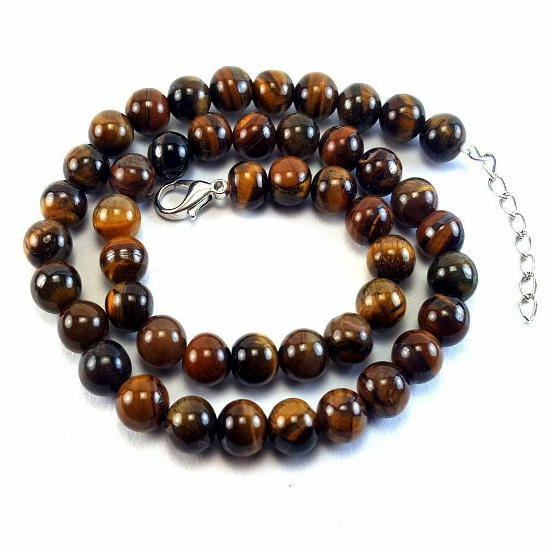 Natural Tiger's Eye Gemstone 8 mm Round Beads Necklace (1 of 4)