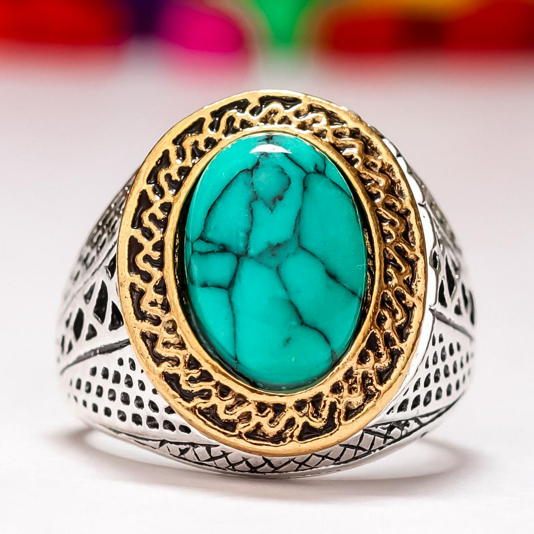 TURQUOISE GEMSTONE SILVER PLATED RING SIZE 9 (1 of 2)