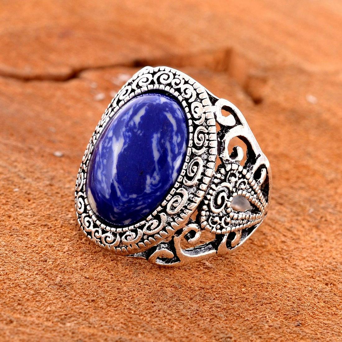BLUE SODALITE GEMSTONE SILVER PLATED RING SIZE 9 (1 of 2)