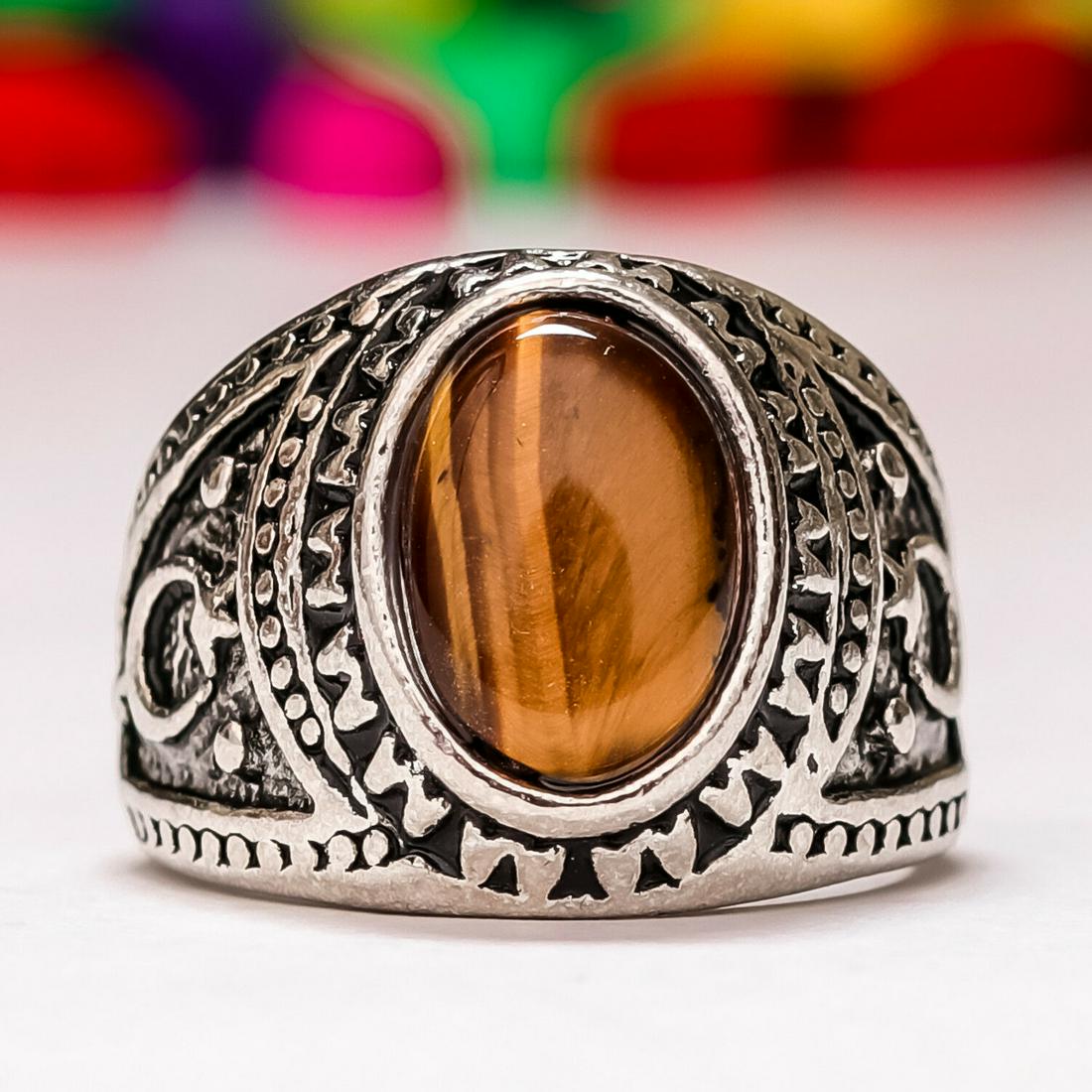 TIGER'S EYE GEMSTONE SILVER PLATED RING SIZE 9 (1 of 2)