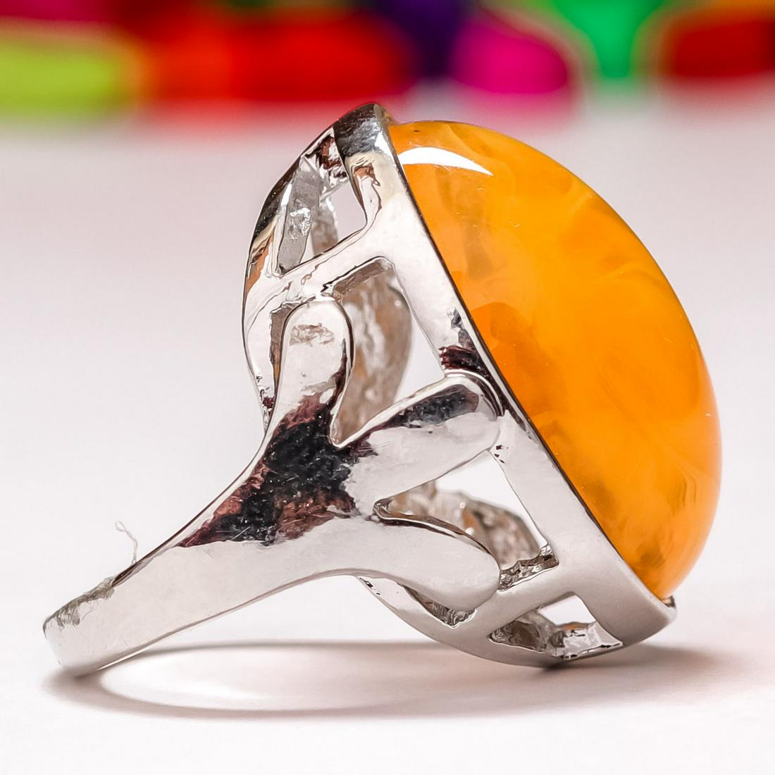 BALTIC AMBER GEMSTONE SILVER PLATED RING SIZE 7 (1 of 2)