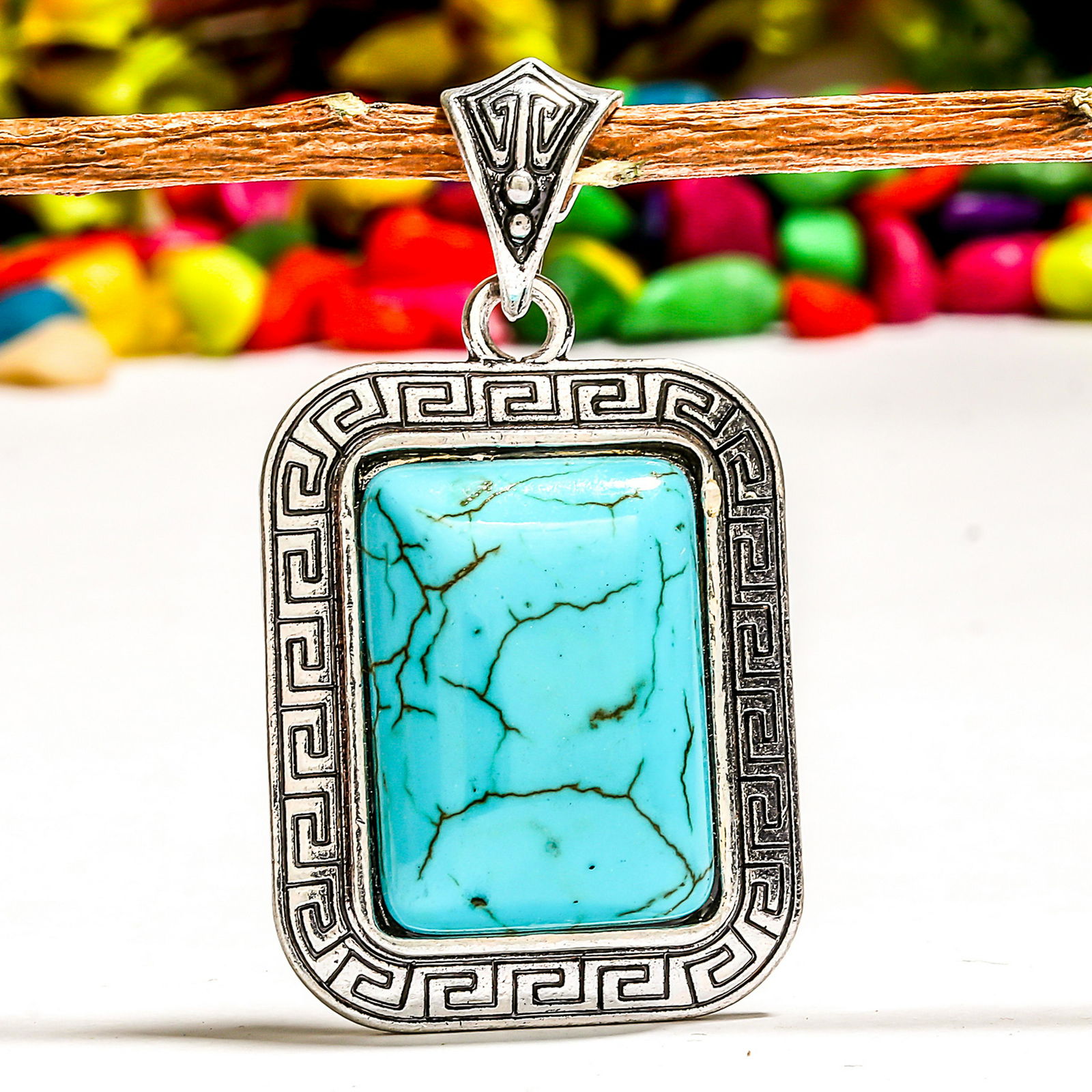 TURQUOISE  GEMSTONE SILVER PLATED PENDANT (1 of 2)