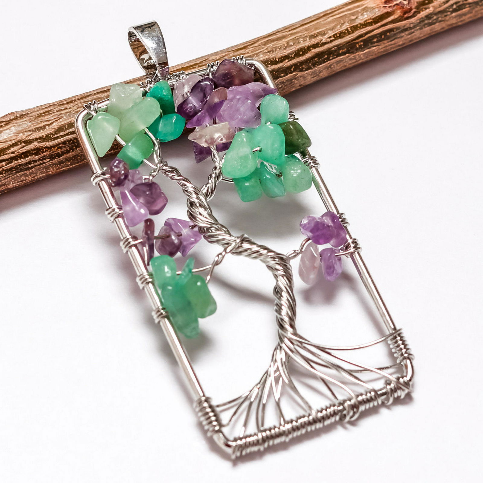 AMETHYST GEMSTONE TREE OF LIFE CHARM SILVER PLATED (1 of 2)