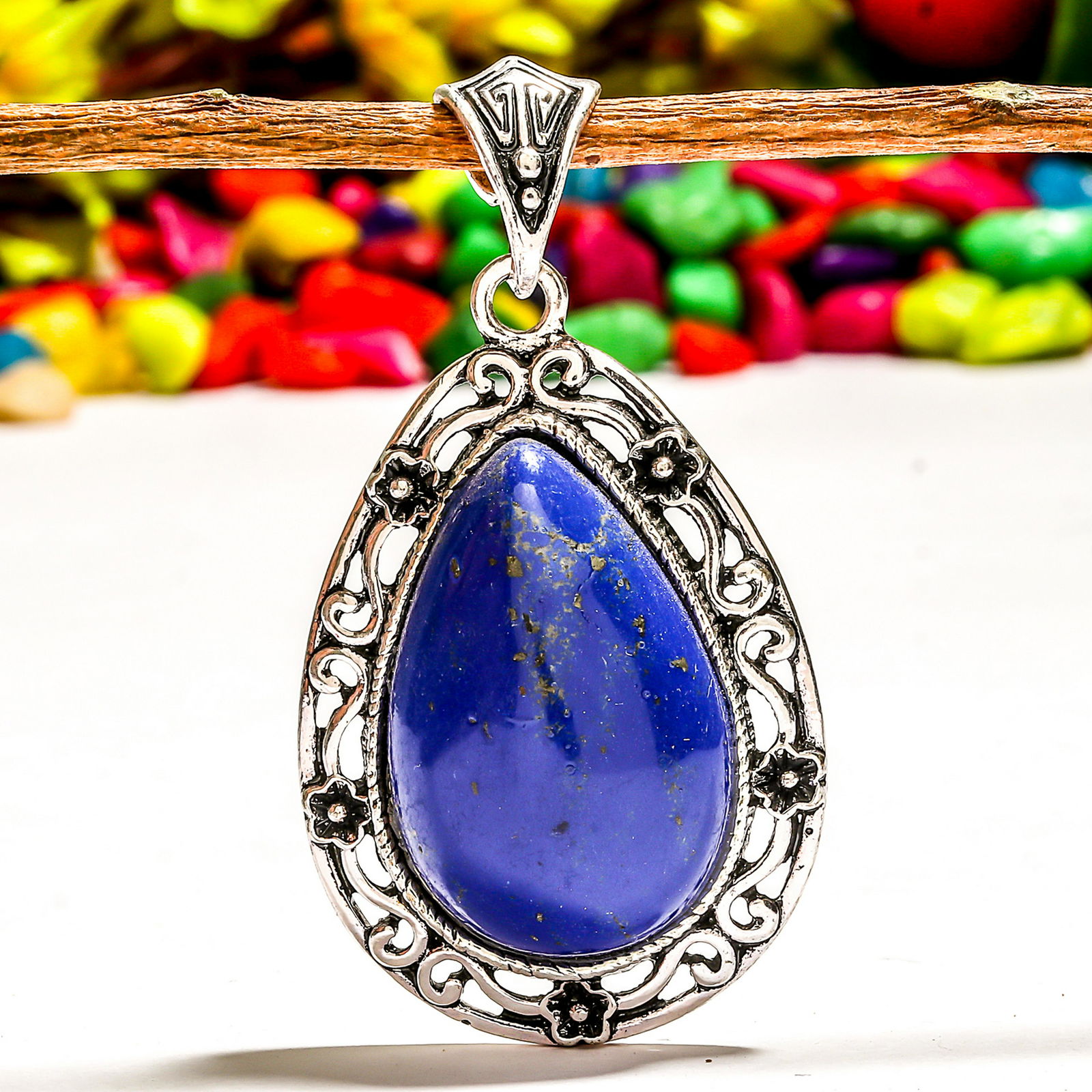 LAPIS LAZULI  GEMSTONE SILVER PLATED PENDANT (1 of 2)