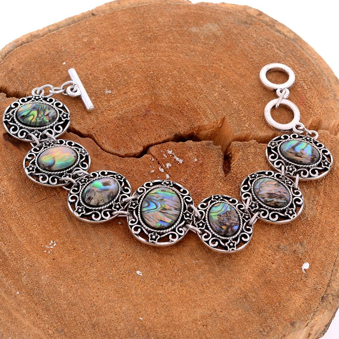 ABALONE SHELL GEMSTONE SILVER PLATED HANDMADE BRACELET (1 of 2)