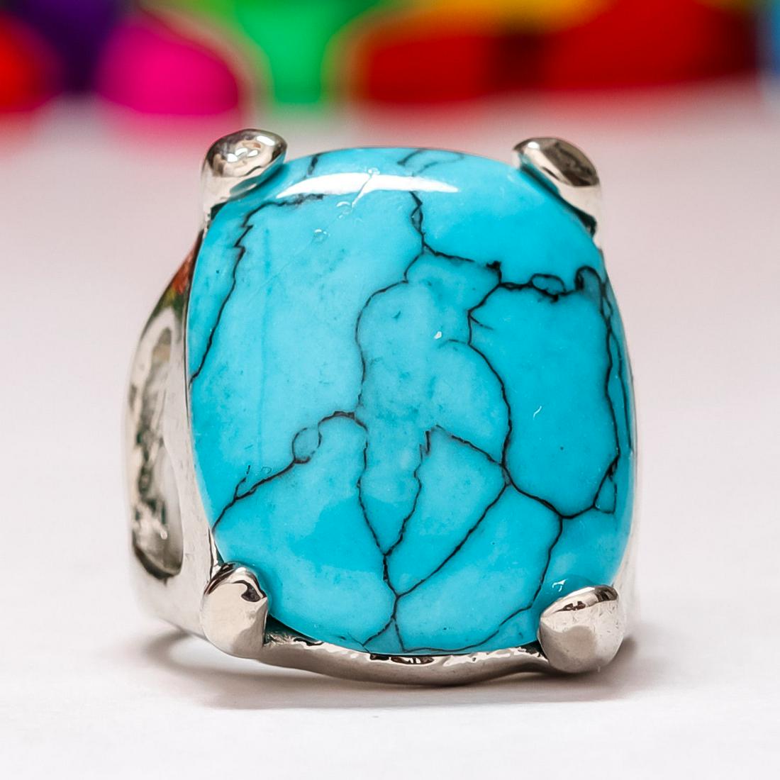 TURQUOISE GEMSTONE SILVER PLATED RING SIZE 9 (1 of 2)
