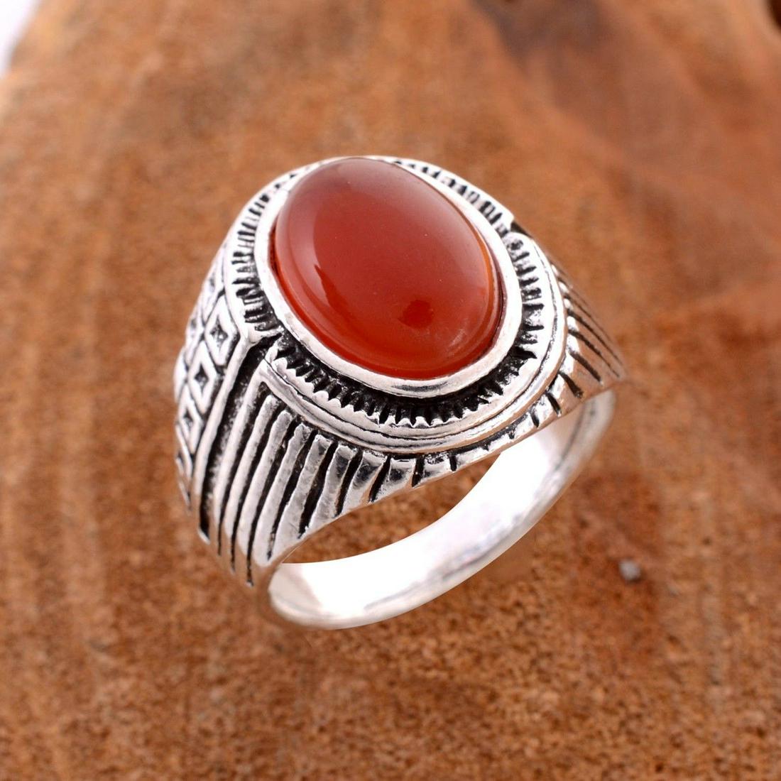 CARNELIAN GEMSTONE SILVER PLATED RING SIZE 9 (1 of 2)