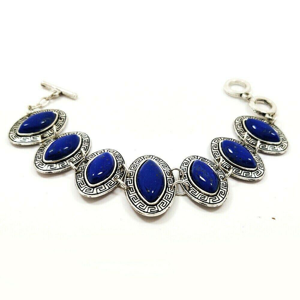 LAPIS LAZULI GEMSTONE SILVER PLATED BRACELET (1 of 4)