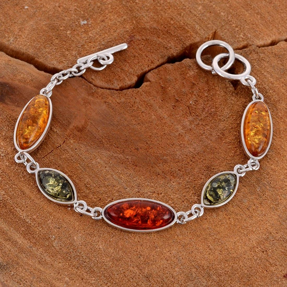 BALTIC AMBER GEMSTONE SILVER PLATED HANDMADE BRACELET (1 of 2)