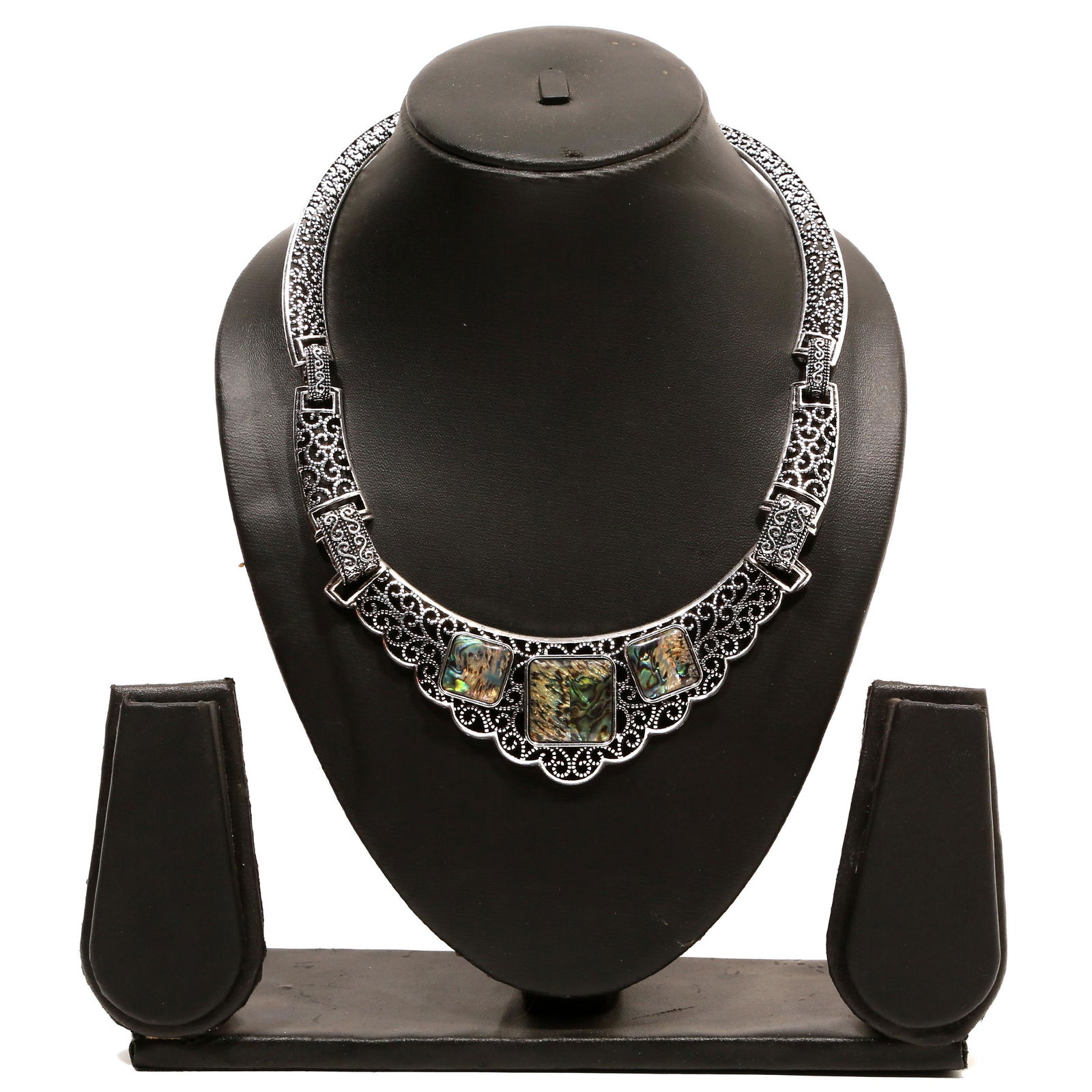 Abalone Shell Gemstone Silver Plated Necklace (1 of 3)