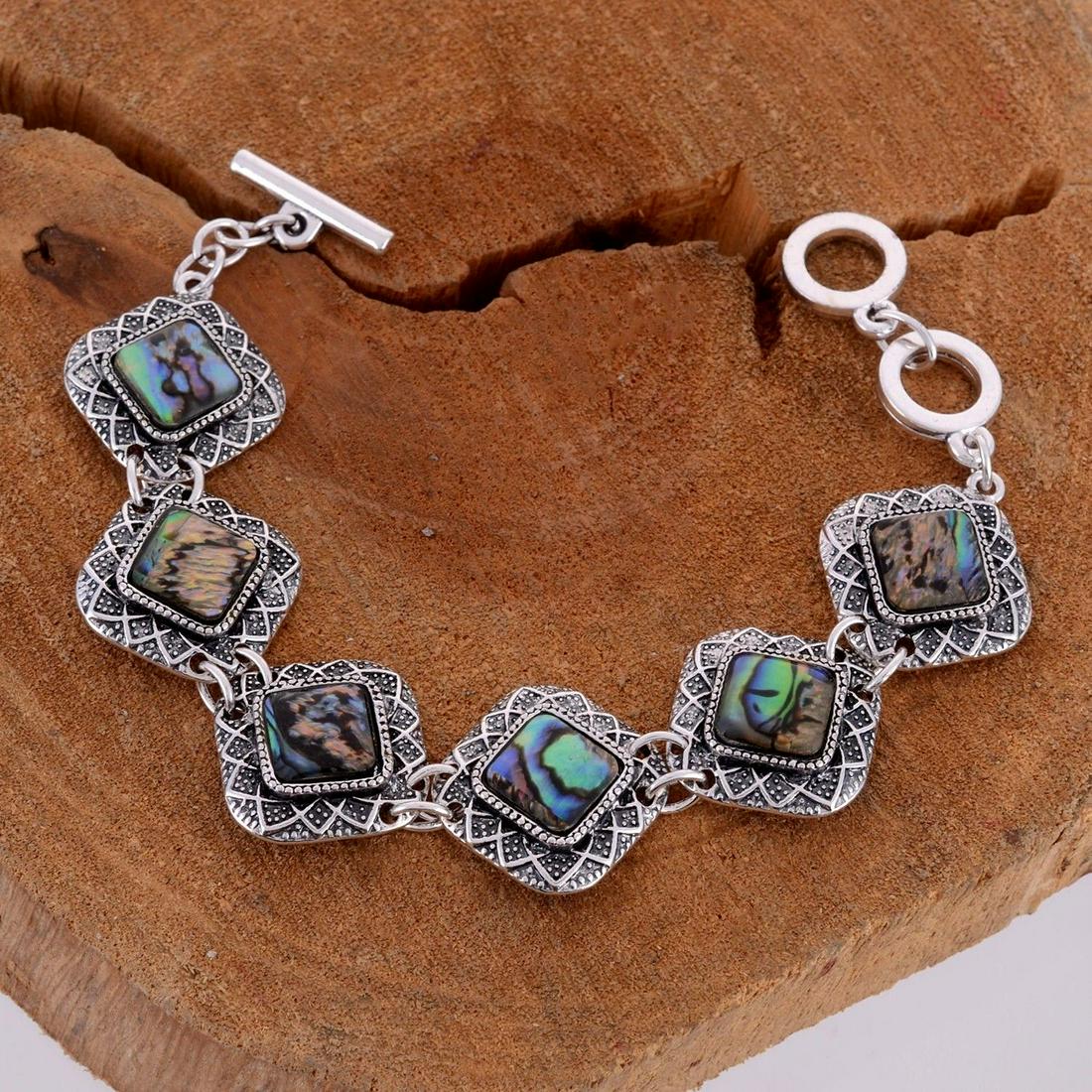 ABALONE SHELL GEMSTONE SILVER PLATED HANDMADE BRACELET (1 of 2)