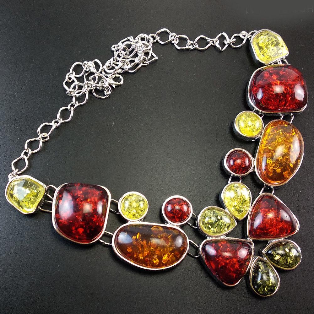 BALTIC AMBER GEMSTONE SILVER PLATED HANDMADE NECKLACE (1 of 3)