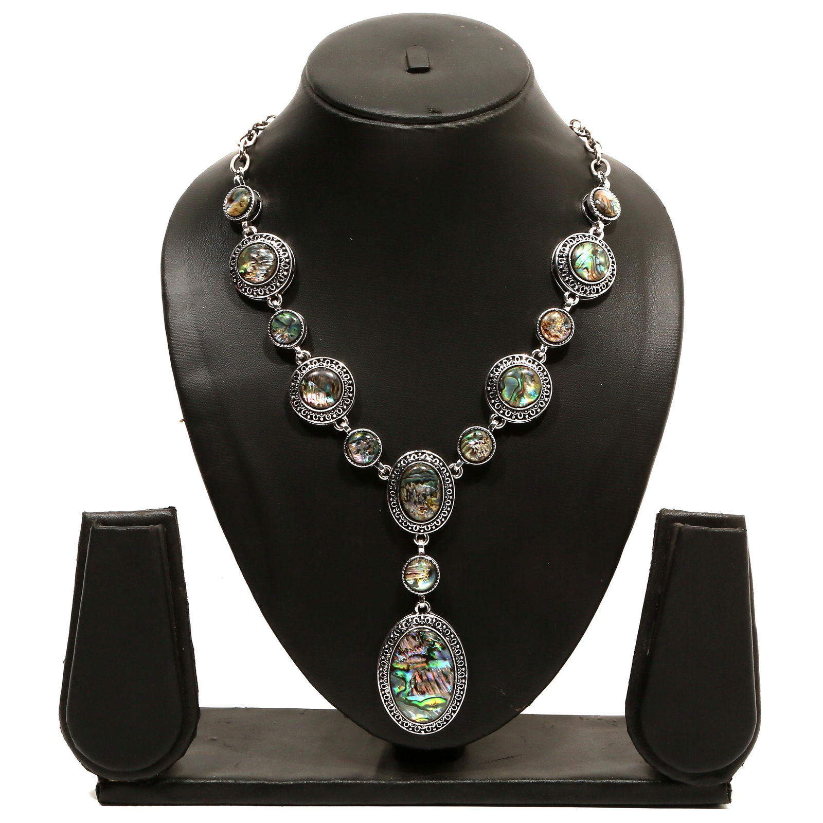 Abalone Shell Gemstone Silver Plated Necklace (1 of 3)