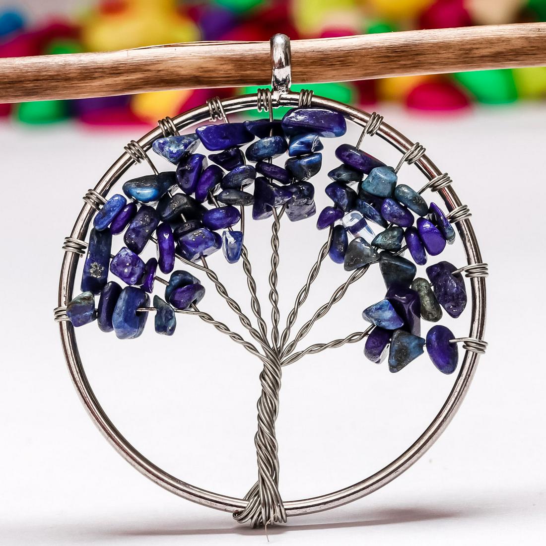 LAPIS LAZULI GEMSTONE TREE OF LIFE CHARM SILVER PLATED: LAPIS LAZULI GEMSTONE TREE OF LIFE CHARM SILVER PLATED PENDANT JEWELRY , GEMSTONE - LAPIS LAZULI , PENDANT SIZE - 2 INCHES , QUANTITY - 1 PIECE PENDANT , WEIGHT - 11.200 GRAM