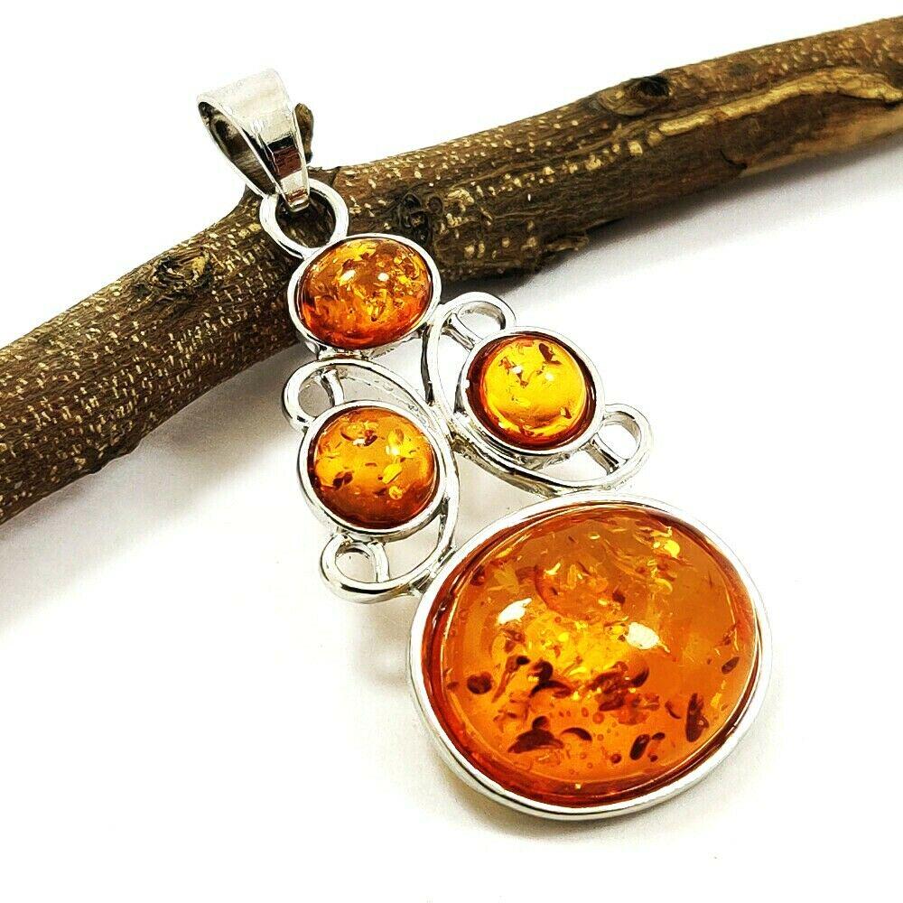 BALTIC AMBER GEMSTONE SILVER PLATED PENDANT JEWELRY 2" (1 of 4)