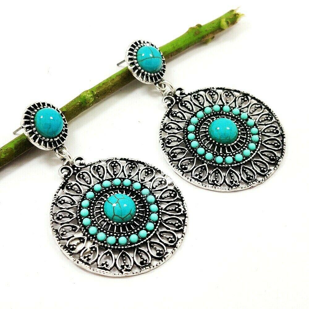 TURQUOISE GEMSTONE SILVER PLATED EARRING (1 of 4)
