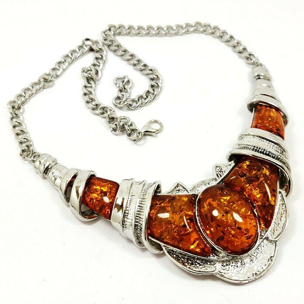 BALTIC AMBER GEMSTONE SILVER PLATED YELLOW NECKLACE (1 of 3)