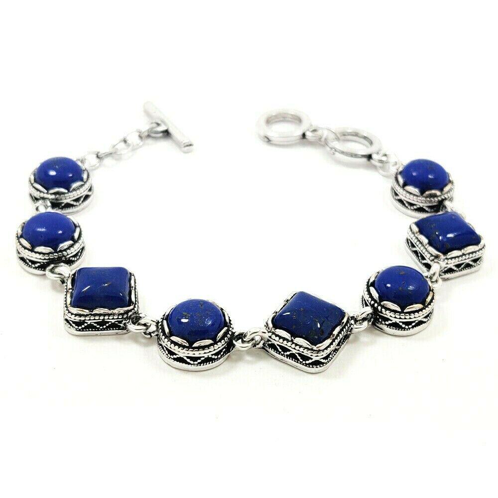 LAPIS LAZULI GEMSTONE SILVER PLATED BLUE BRACELET (1 of 4)