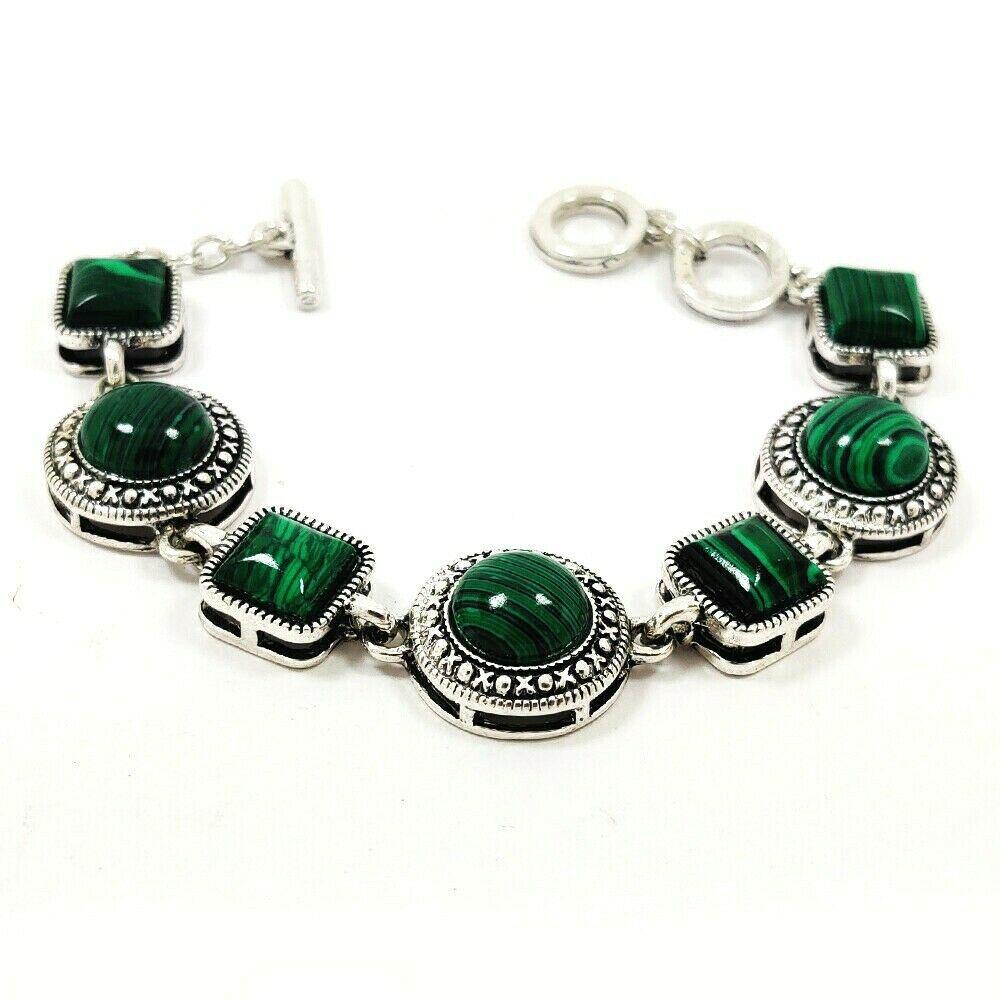 MALACHITE GEMSTONE SILVER PLATED GREEN BRACELET (1 of 4)