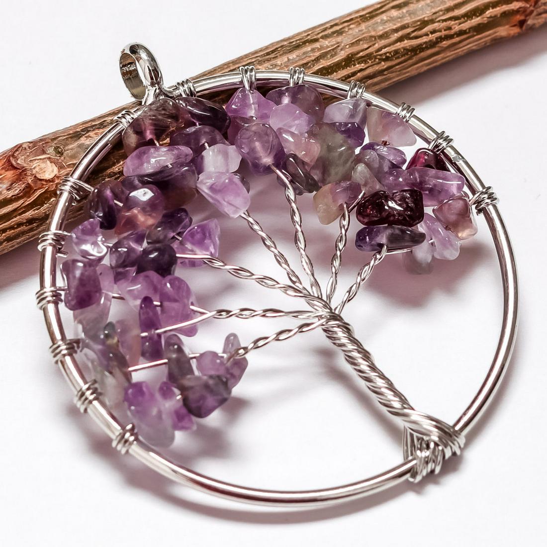 AMETHYST GEMSTONE TREE OF LIFE CHARM SILVER PLATED (1 of 2)