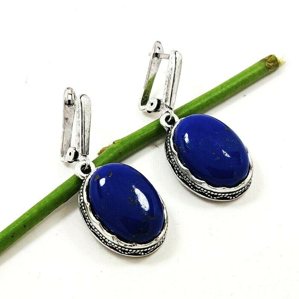 LAPIS LAZULI GEMSTONE SILVER PLATED EARRING (1 of 4)
