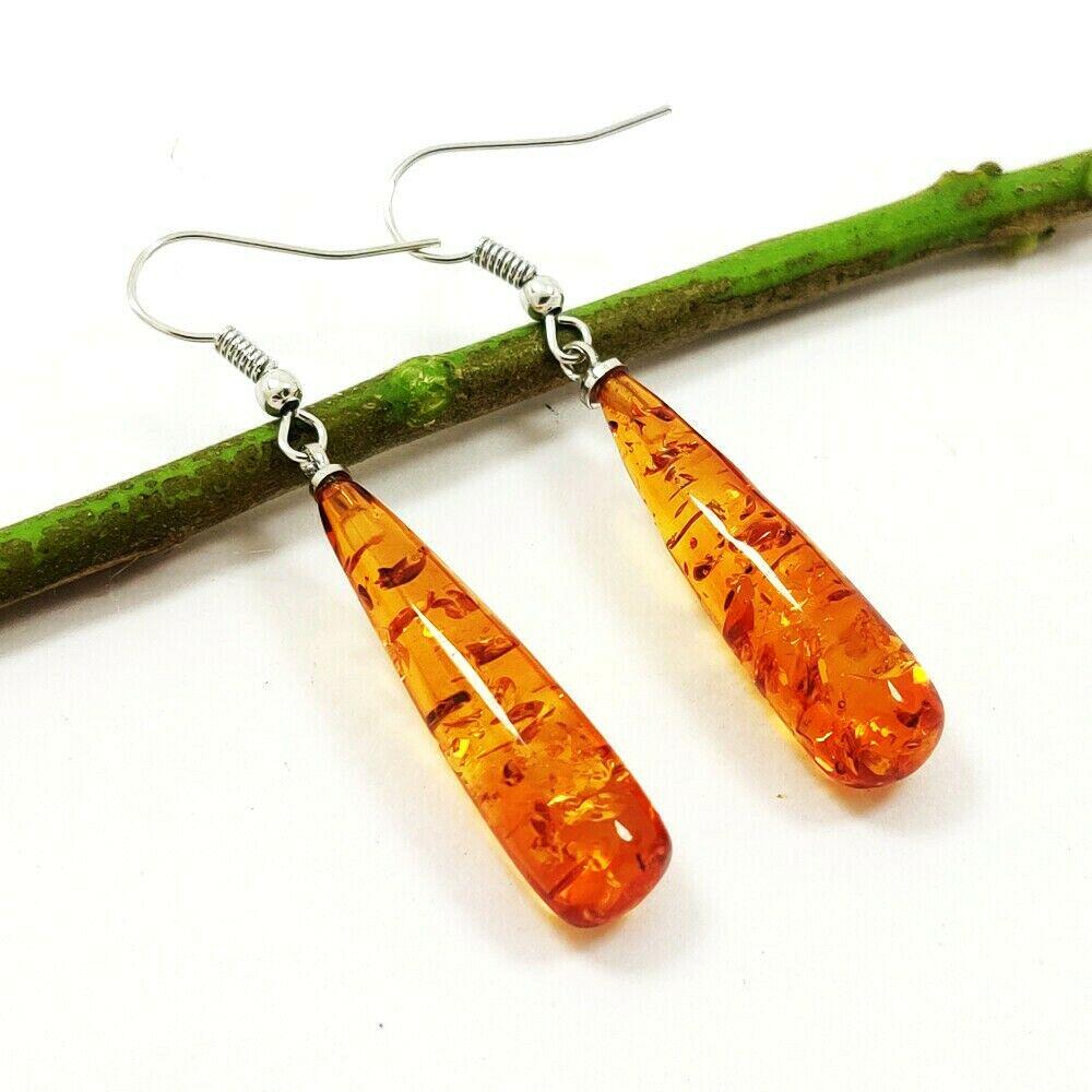 BALTIC AMBER GEMSTONE SILVER PLATED EARRING (1 of 4)