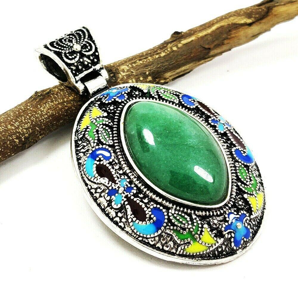 JADEITE GEMSTONE SILVER PLATED VINTAGE PENDANT JEWELRY (1 of 4)