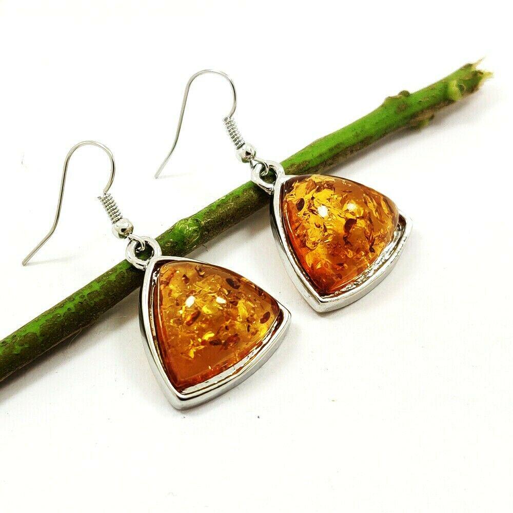 BALTIC AMBER GEMSTONE SILVER PLATED HOOK EARRING (1 of 4)