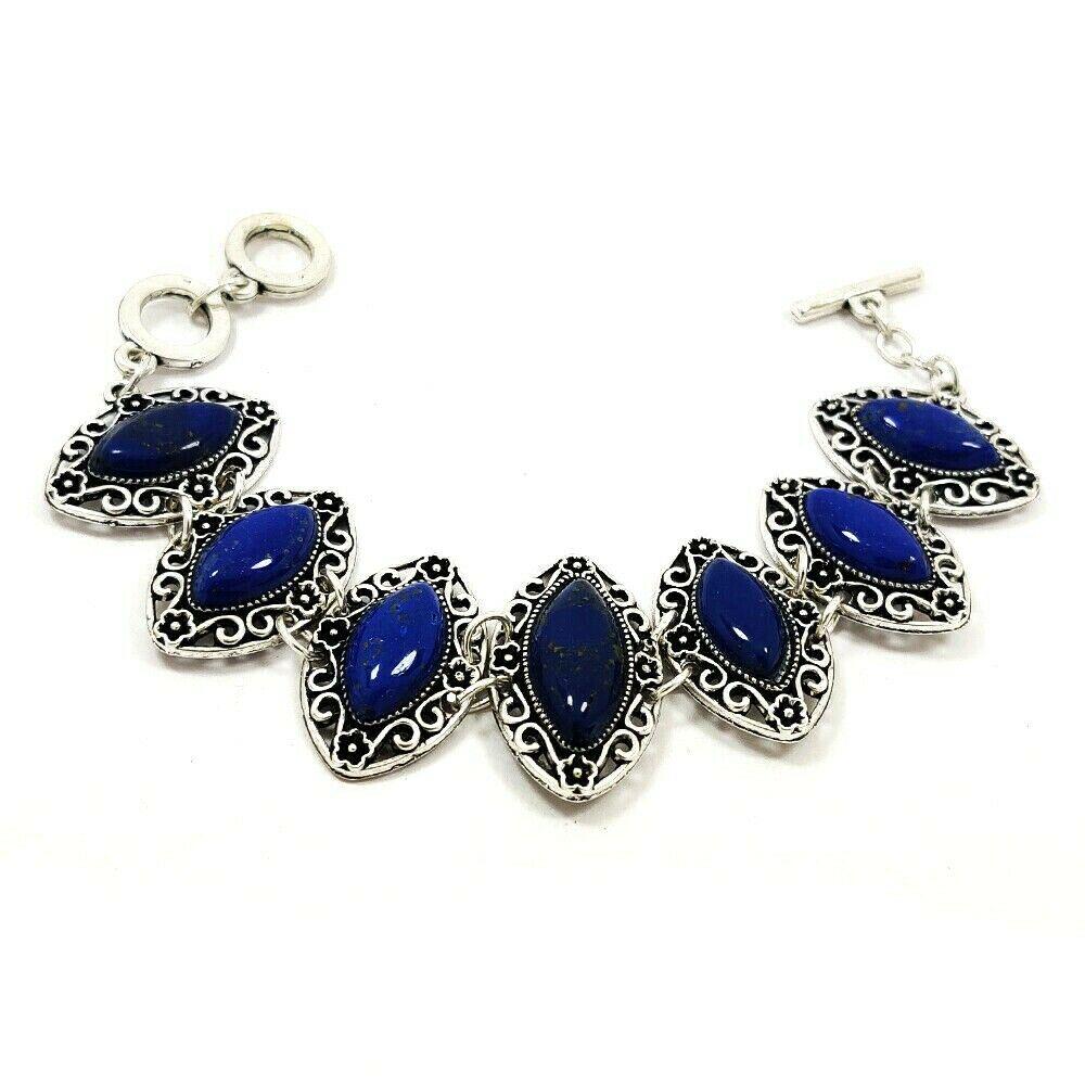 LAPIS LAZULI GEMSTONE SILVER PLATED BLUE BRACELET (1 of 4)
