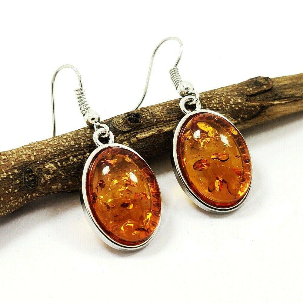 BALTIC AMBER GEMSTONE SILVER PLATED HOOK EARRING (1 of 4)