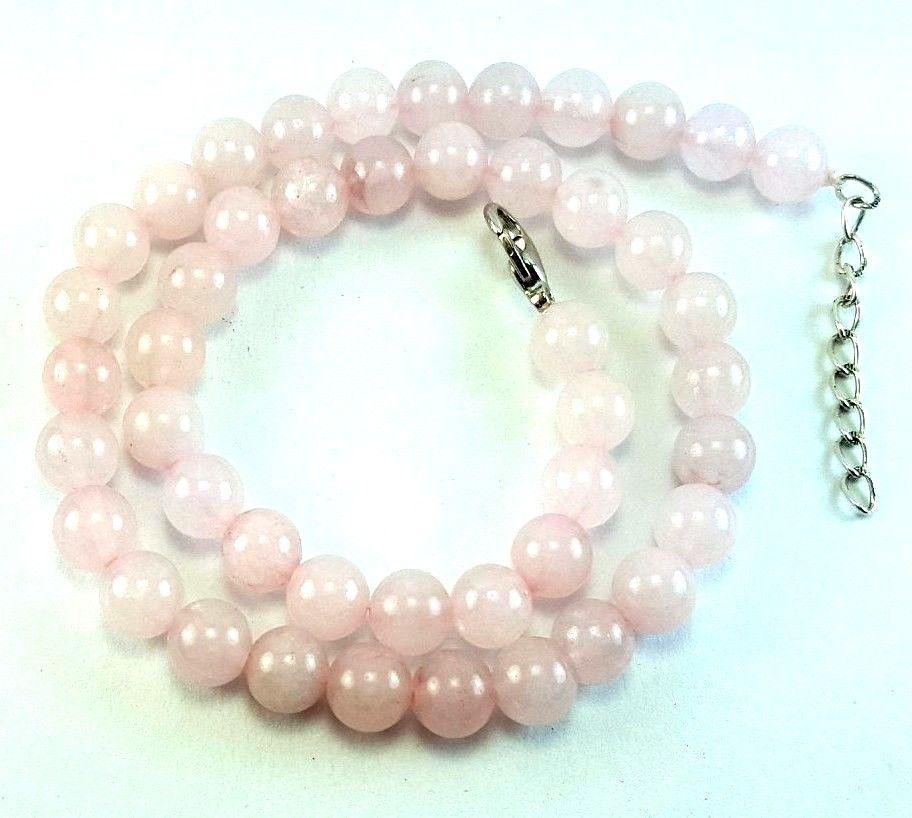 Natural Rose Quartz Gemstone 8 mm Round Beads Necklace (1 of 4)