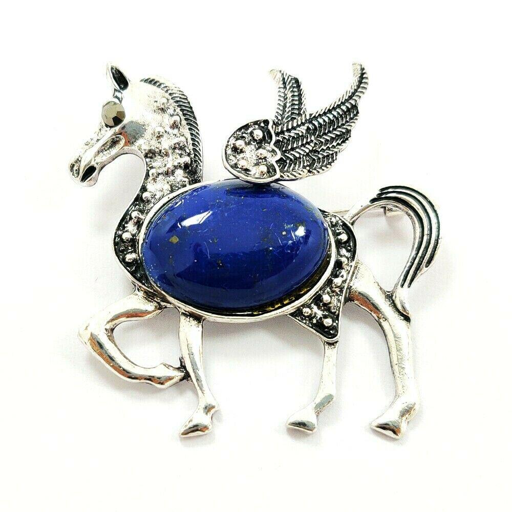 LAPIS LAZULI GEMSTONE HORSE DESIGN BROOCH (1 of 2)