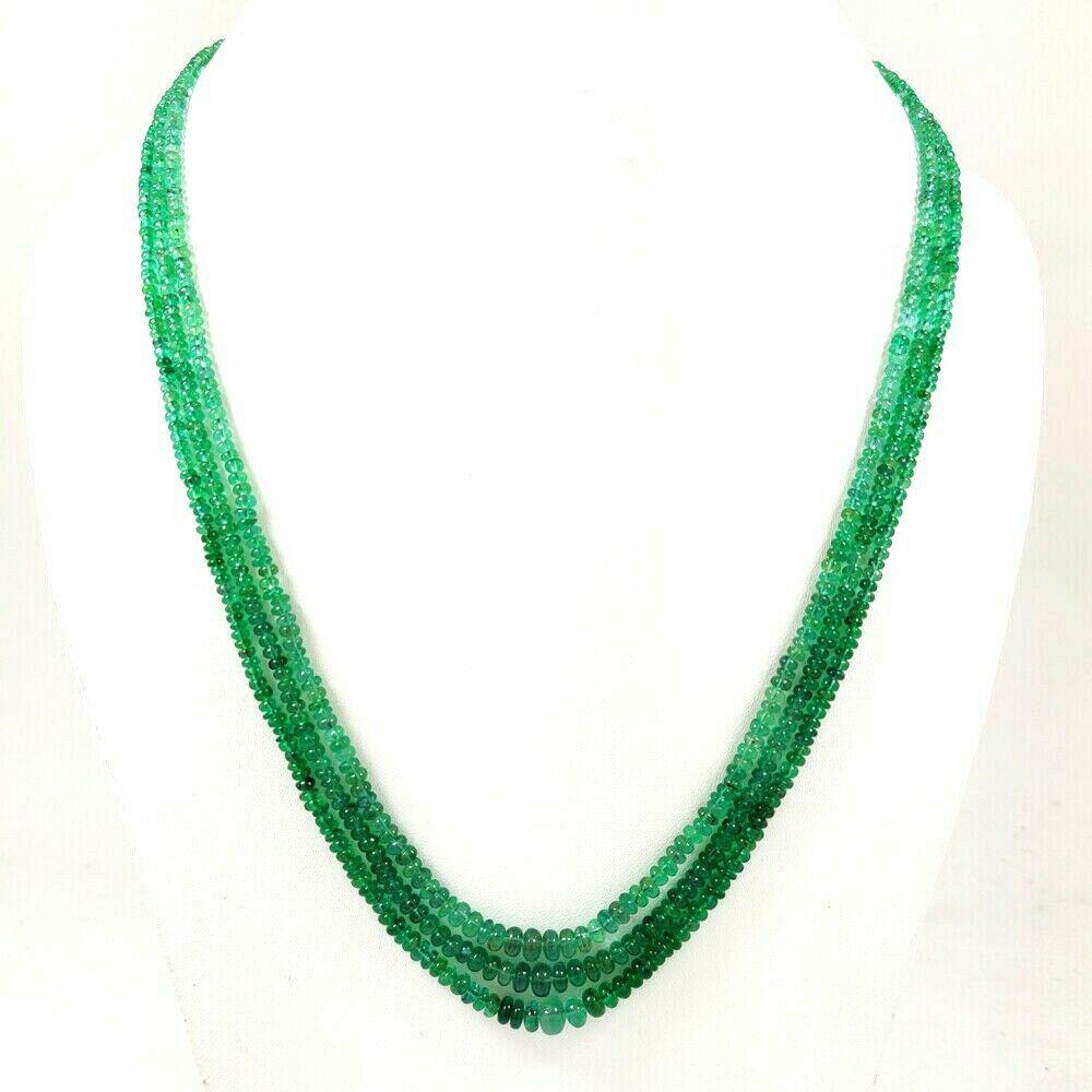 EMERALD ROUND PLAIN BEADS NECKLACE 120 CT, 3 STRAND (1 of 5)
