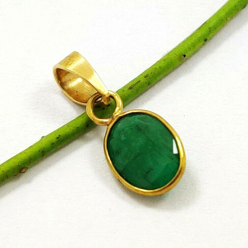 NATURAL GREEN EMERALD GEMSTONE 14 KT YELLOW GOLD (1 of 3)