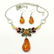 BALTIC AMBER GEMSTONE SILVER PLATED NECKLACE & EARRING