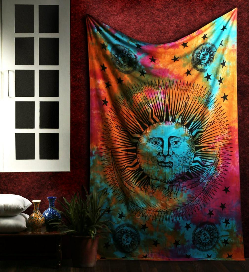 Cotton Sun and Star Tapestry Mandala Boho Psychedelic (1 of 3)