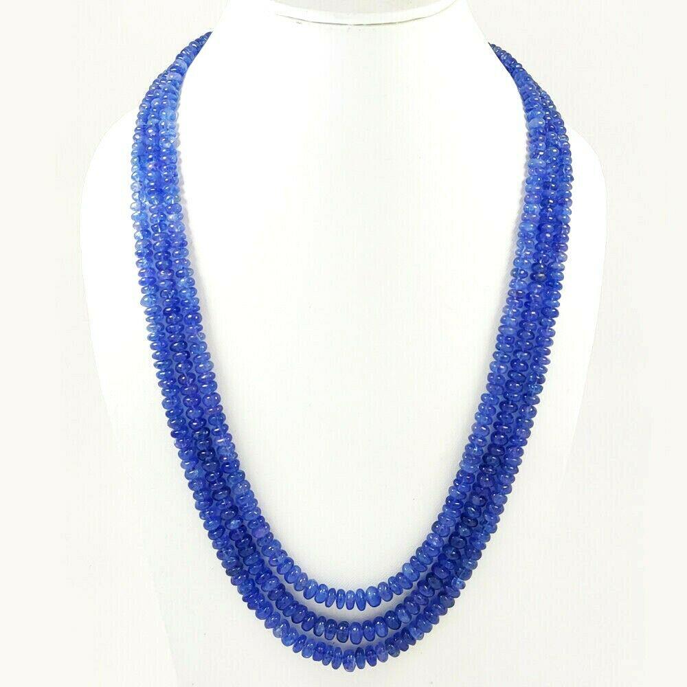 TANZANITE PLAIN ROUND BEADS NECKLACE 467 CT, 3 STRAND (1 of 4)
