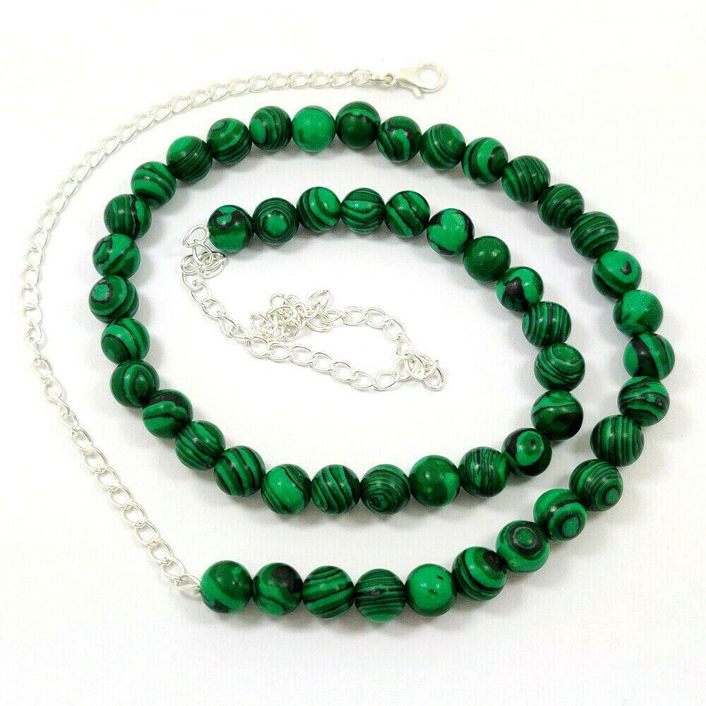 MALACHITE GEMSTONE 8 MM ROUND BEADS NECKLACE (1 of 4)