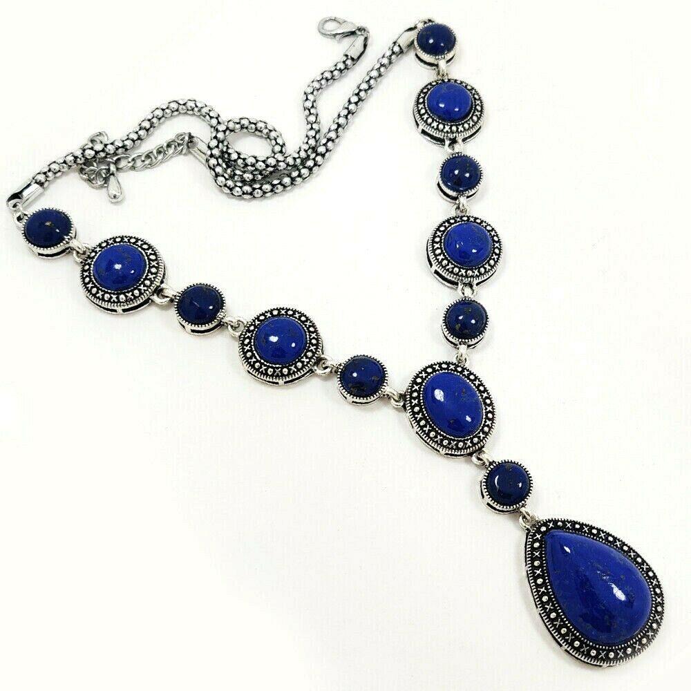LAPIS LAZULI GEMSTONE SILVER PLATED BLUE NECKLACE (1 of 3)