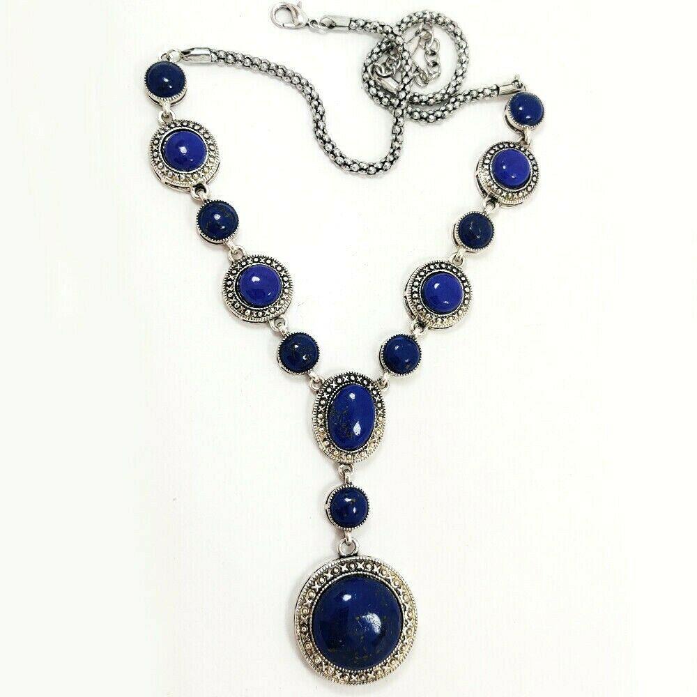 LAPIS LAZULI GEMSTONE SILVER PLATED BLUE NECKLACE (1 of 3)